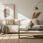 moderner gemütlicher minimalistischer Wohnbereich